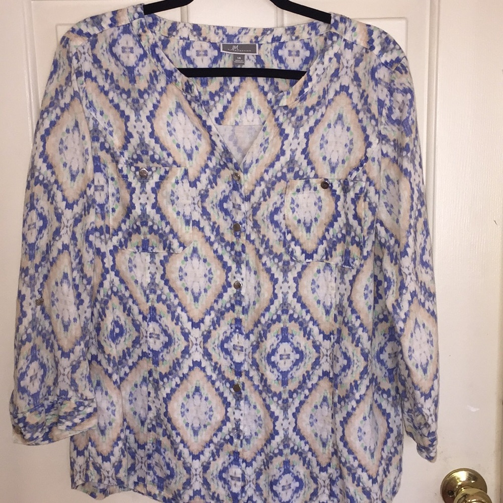 JM collection Colorful Button Down Blouse